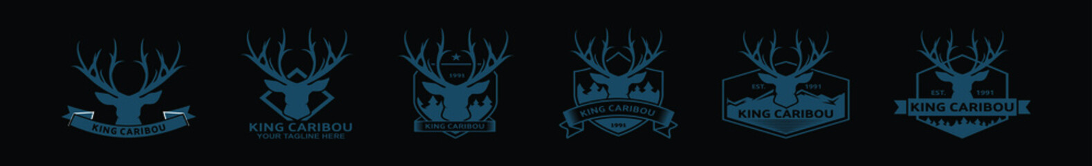 set of deer or caribou cartoon icon design template with various models. vector illustration isolated on black background