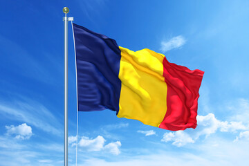 Chad flag waving on a high quality blue cloudy sky, 3d illustration