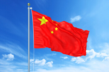 China flag waving on a high quality blue cloudy sky, 3d illustration