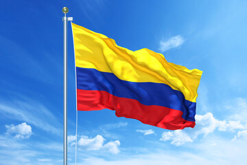 Colombia flag waving on a high quality blue cloudy sky, 3d illustration