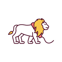 Circus lion RGB color icon. Harm and cruelty to wild animal. Zoo arena. Nature protection. Animal abuse in captivity. Wildlife exploitation. Carnival performance. Isolated vector illustration