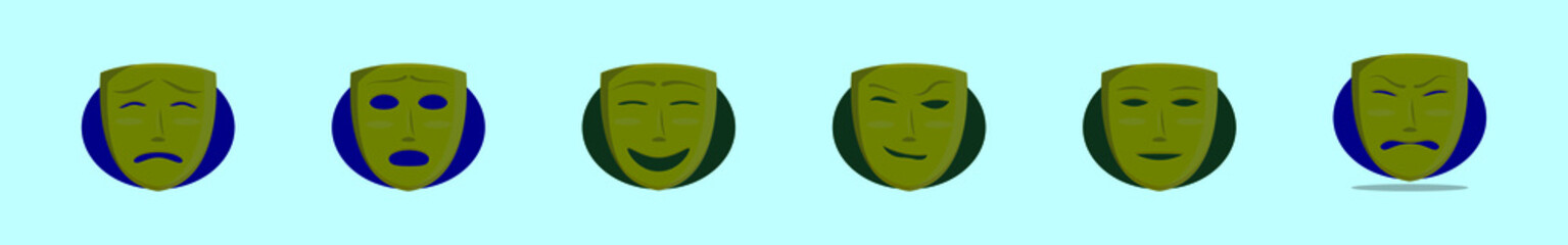 set of theater mask cartoon icon design template with various models. vector illustration isolated on blue background