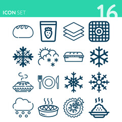 Simple set of 16 icons related to crust