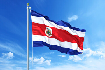 Cambodia flag waving on a high quality blue cloudy sky, 3d illustration
