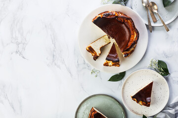 Fototapeta premium Homemade San Sebastian Basque Cheesecake with cream cheese