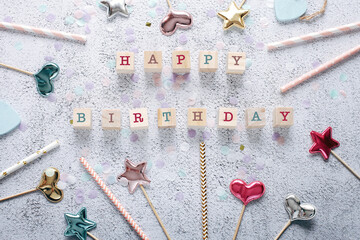 Happy birthday greeting card template. Cute Birthday background. 