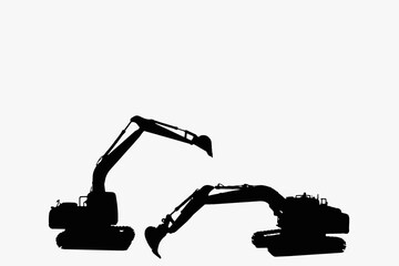 Excavator loader silhouette with  isolated on white background