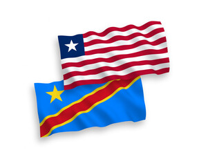Flags of Liberia and Democratic Republic of the Congo on a white background