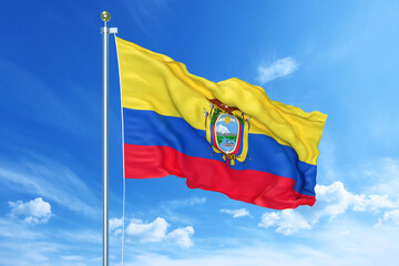 Ecuador flag waving on a high quality blue cloudy sky, 3d illustration