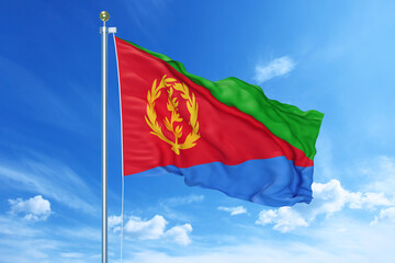 Eritrea flag waving on a high quality blue cloudy sky, 3d illustration