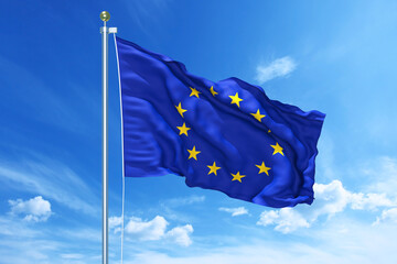 European Union flag waving on a high quality blue cloudy sky, 3d illustration