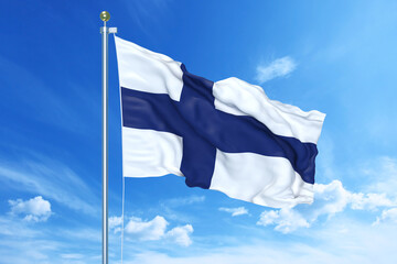 Finland flag waving on a high quality blue cloudy sky, 3d illustration