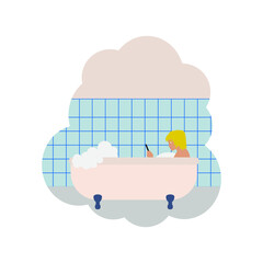 woman bathing in bathtub with mobile phone