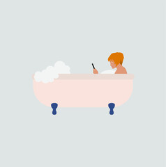 woman bathing in bathtub with mobile phone