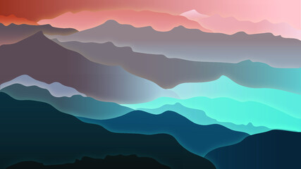 vector mountain landscape with fog, tourism, nature wallpaper, mountain in the fog, background