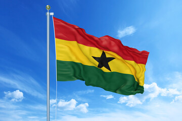 Ghana flag waving on a high quality blue cloudy sky, 3d illustration