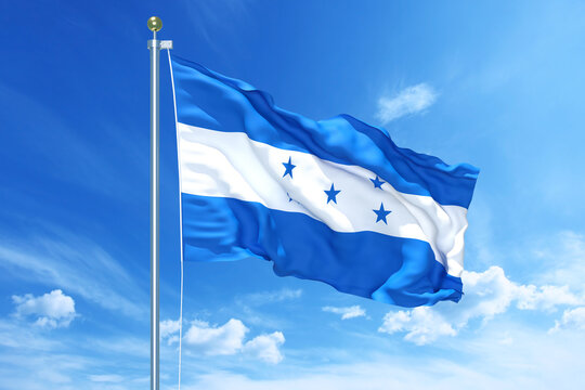 Honduras flag waving on a high quality blue cloudy sky, 3d illustration