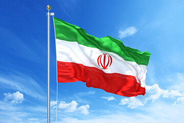 Naklejka na ściany i meble Iran flag waving on a high quality blue cloudy sky, 3d illustration