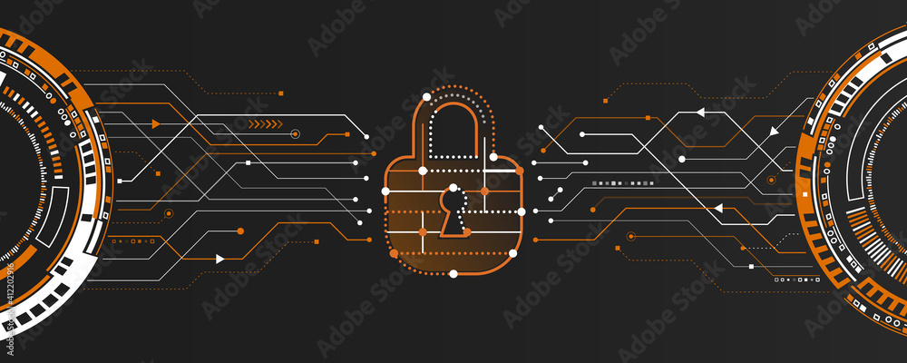 Poster Modern Cyber security for business and internet project. Vector illustration of a data security services. Data protection, privacy, and internet security concept.