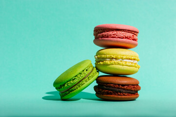 French macaroon cookies close up. Colored cookies.