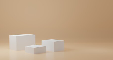 White  Product Stand in orange room ,Studio Scene For Product ,minimal design,3D rendering