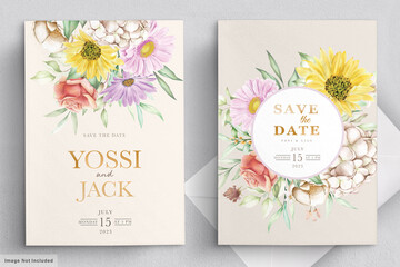 Wedding invitation card with beautiful flowers