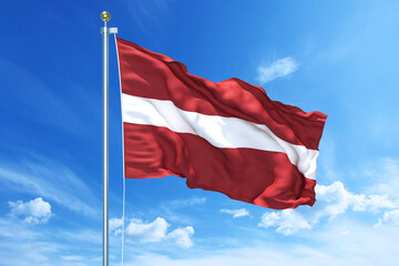 Latvia flag waving on a high quality blue cloudy sky, 3d illustration