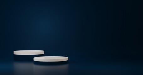 Luxury white  Product Stand in blue room ,Studio Scene For Product ,minimal design,3D rendering