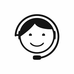 Head of man with headset. Call center icon. Customer support symbol. Isolated vector illustration.