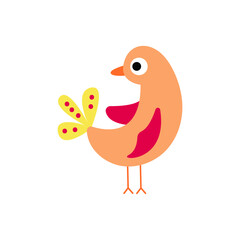 Beautiful bright bird. Multicolored cartoon bird. Design element in flat style isolated on white background. Vector illustration