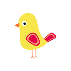 Beautiful bright bird. Multicolored cartoon bird. Design element in flat style isolated on white background. Vector illustration