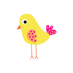 Beautiful bright bird. Multicolored cartoon bird. Design element in flat style isolated on white background. Vector illustration