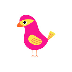 Beautiful bright bird. Multicolored cartoon bird. Design element in flat style isolated on white background. Vector illustration