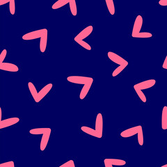 Simple seamless pattern with scattered hearts. Endless romantic print. Vector illustration.