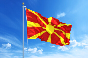 Macedonia flag waving on a high quality blue cloudy sky, 3d illustration