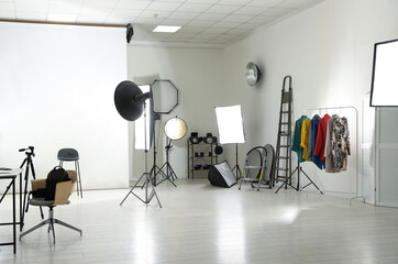 Interior of modern photo studio with professional equipment