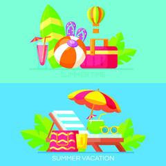 Fototapeta na wymiar Set of beach illustration. Set of summer vacation banner. Vector illustration