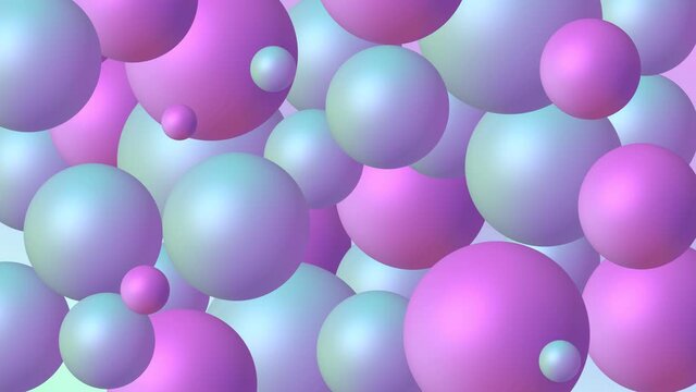 Animated abstract background with moving spheres. Dynamic wallpaper with balls, molecules or particles.  Ad banner or presentation template. modern design pink and blue colors. Looped animation