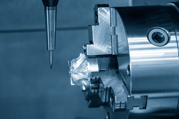 The 4-axis simultaneous machining center cutting the turbine parts with solid ball endmill tool....