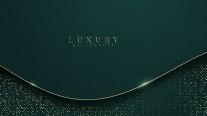 Abstract green luxury background with golden line on dark , Realistic paper cut style 3d. vector illustration. © witsanu
