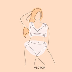 Vector woman in line art style with abstract shapes