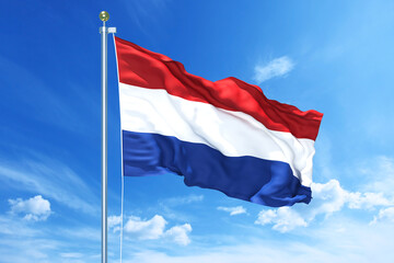 Netherlands flag waving on a high quality blue cloudy sky, 3d illustration