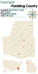 Large and detailed map of Paulding county in Georgia, USA.