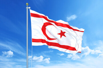 Northern Cyprus flag waving on a high quality blue cloudy sky, 3d illustration