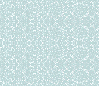 Floral vector seamless pattern. White leaves on dusty blue background. Abstract floral pattern. Vector illustration. Simple design for fabric, wallpaper, scrapbooking, textile, wrapping paper