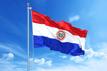 Fototapeta na wymiar Paraguay flag waving on a high quality blue cloudy sky, 3d illustration