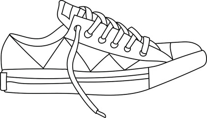 Vector contour drawn image of one gym shoes. Sports icon which depicts a sneaker on the side.