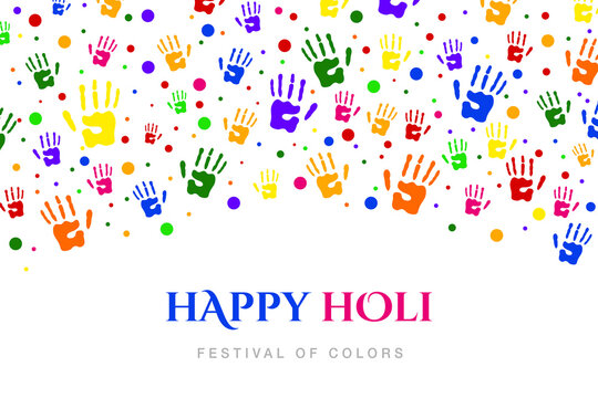 Happy Holi Colorful Hand Prints Background 