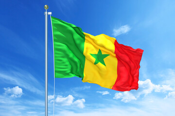 Senegal flag waving on a high quality blue cloudy sky, 3d illustration