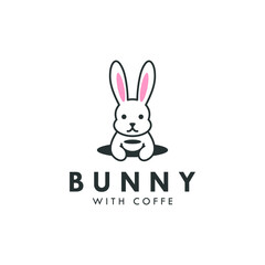 bunny hare rabbit coffee logo vector icon illustration